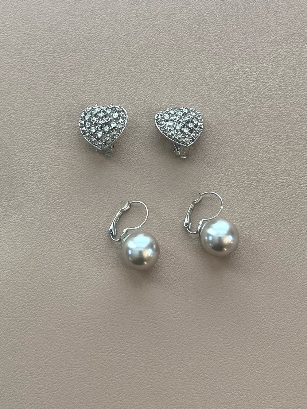 Silver Tone Pearl Drop Earrings and Nordstrom Pave
Heart Clip-Ons Set